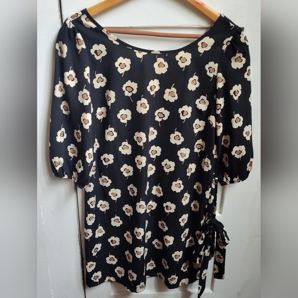 Pink Owl Apparel Women's Black and Cream Floral Print Mini Dress | Size Medium - Picture 2 of 7